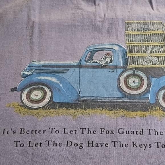 Dalmation Dog Thick Washed Cotton Graphic Humorous T-shirt Antique Truck Chicken - Picture 10 of 13